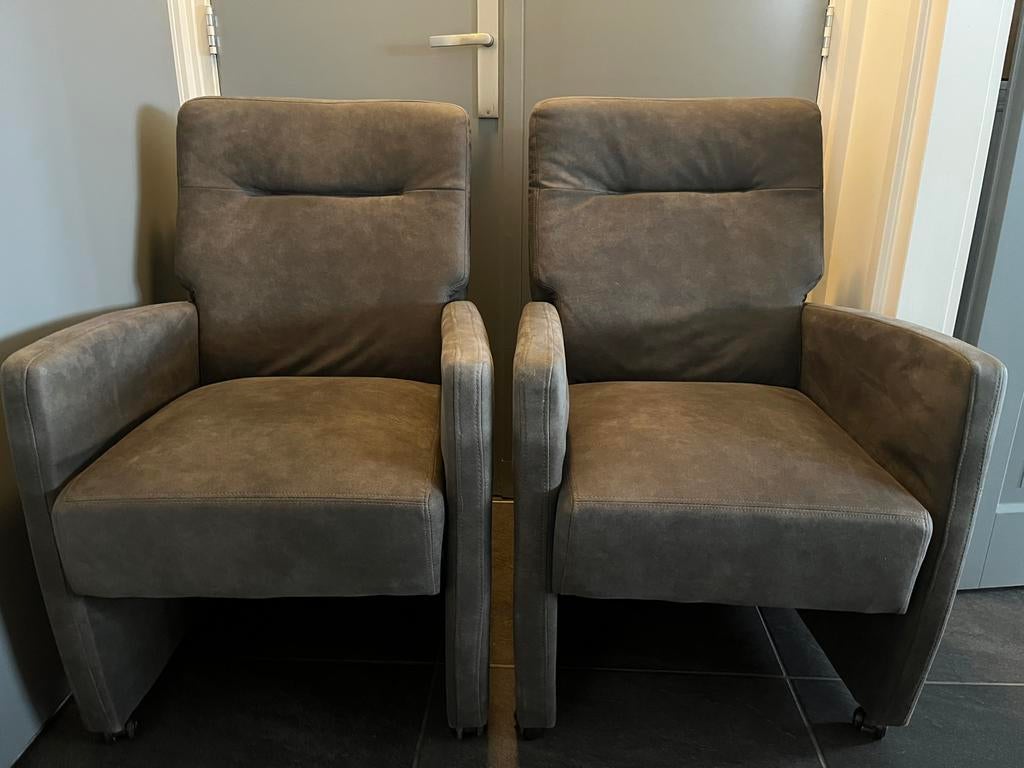 2 eetkamerfauteuils antraciet, Huis en Inrichting, Stoelen, Ophalen, Twee, Zo goed als nieuw, Modern