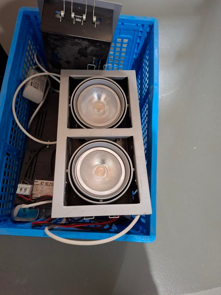 10 inbouwspots met Osram Halotronic transformatoren, Ophalen, Zo goed als nieuw, E27 (groot), Led-lamp