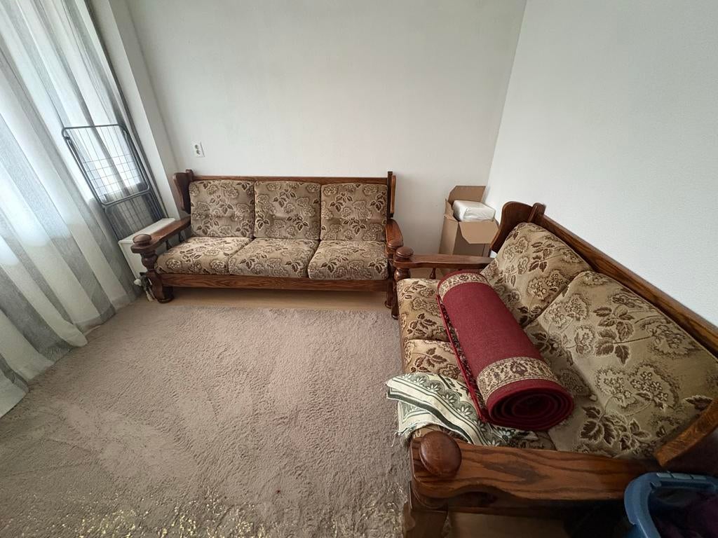 GRATIS: Houten bankstel!, Gebruikt, Driepersoons, 75 tot 100 cm, Ophalen of Verzenden