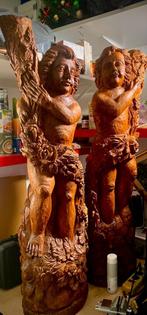 Grote Antieke Houten Cupido's - Handgesneden (120 cm)