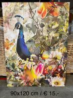 Canvas schilderij 90x120 pauw bloemen, Ophalen, Nieuw, Schilderij, 75 tot 100 cm