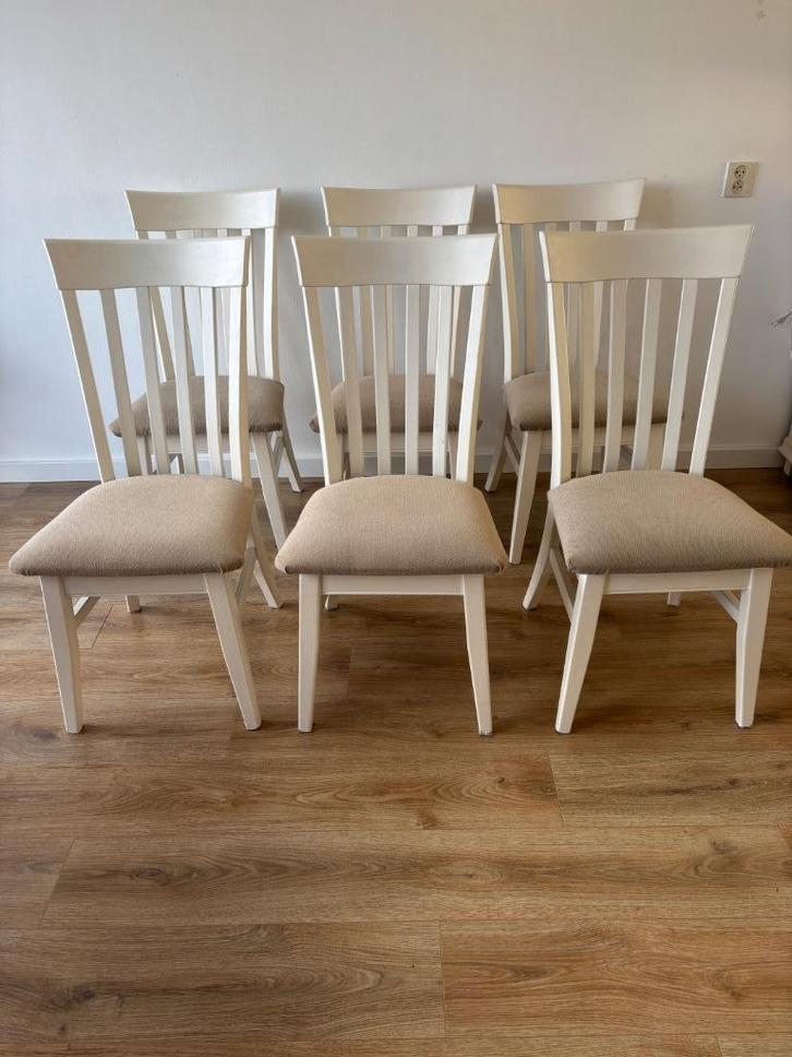 Eettafel Stoelen set van 6 Crème beige, Huis en Inrichting, Stoelen, Gebruikt, Vijf, Zes of meer stoelen, Hout, Overige kleuren