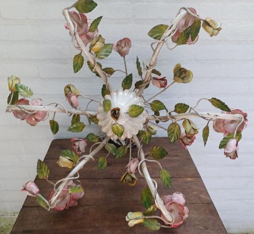 Vintage Italiaanse hanglamp kroonluchter met rozen uit j.50, Huis en Inrichting, Lampen | Kroonluchters, Gebruikt, Metaal, Ophalen