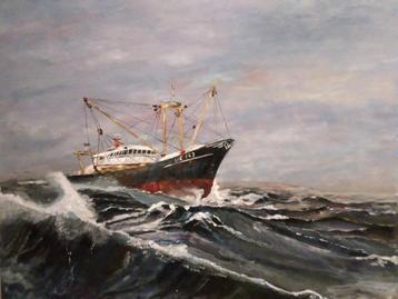 Olieverf schilderij viskotter uk143 beschikbaar voor biedingen