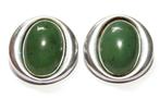 Paar Schitterende Ovaal Jade Zilveren Oorbellen, Sieraden, Tassen en Uiterlijk, Antieke sieraden, Verzenden, Zilver, Oorbellen