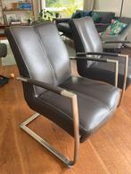 2 leren fauteuils van Xooon donkerbruin / RVS, Huis en Inrichting, Fauteuils, Gebruikt, Metaal, 75 tot 100 cm, Ophalen