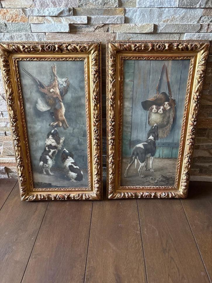 2 x Hondjes jachthonden  prenten Marcel Emmanuel Moisand, Antiek en Kunst, Kunst | Tekeningen en Foto's, Ophalen
