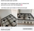 Gasfornuis plaat, Ophalen, 4 kookzones, Zo goed als nieuw, Gas
