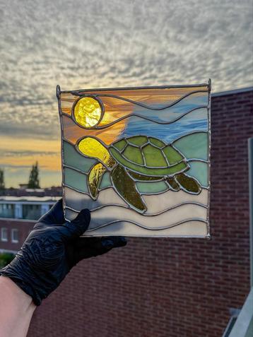 Glas-in-lood paneel, Tiffany techniek, 20x20cm beschikbaar voor biedingen