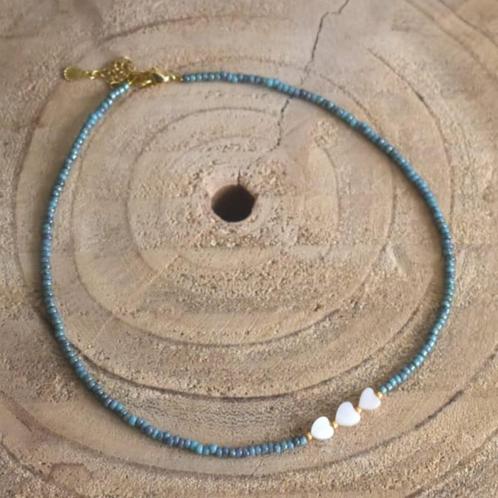 Turquoise Miyuki kralen ketting staal kort dames met hartjes, Sieraden, Tassen en Uiterlijk, Kettingen, Nieuw, Overige materialen
