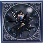 Wandklok van Lise Parker - Donkerblauwe fee op een eenhoorn, Ophalen of Verzenden, Nieuw, Analoog, Wandklok