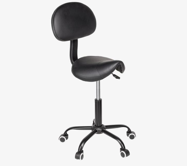 Verstelbare Zadelkruk met Rugleuning, Huis en Inrichting, Stoelen, Zo goed als nieuw, Eén, Leer, Zwart, Ophalen