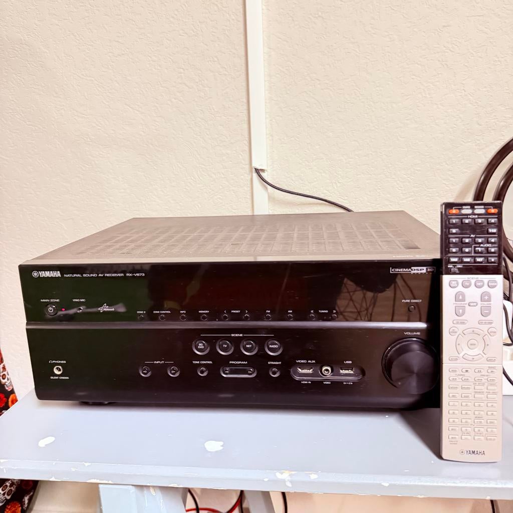 Yamaha 300W RX-V673 receiver + 2 Quad 11L Classic speakers, Gebruikt, Yamaha, Ophalen of Verzenden, 120 watt of meer