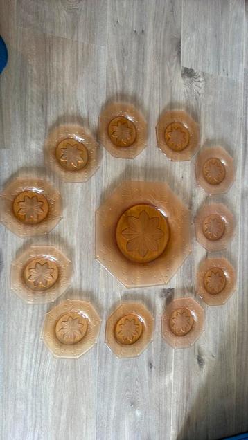 Vintage oranje glazen gebaksservies 12 delig beschikbaar voor biedingen