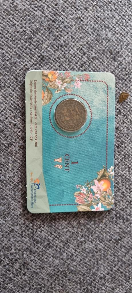 1 Cent 1915 Wilhelmina in coincard, Postzegels en Munten, Munten | Nederland, Ophalen of Verzenden