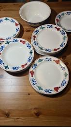 Boerenbont serviesgoed diepe en platte borden + schaal, Ophalen of Verzenden, Gebruikt, Bord(en)