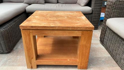 Teak houten salontafel, Huis en Inrichting, Tafels | Salontafels, Gebruikt, Minder dan 50 cm, 50 tot 100 cm, 50 tot 100 cm, Vierkant