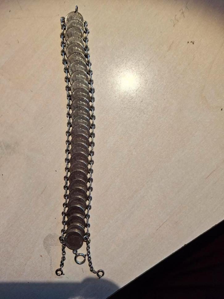 Wilhelmina Dubbeltjes Armband 1948, Sieraden, Tassen en Uiterlijk, Armbanden, Zilver, Ophalen of Verzenden