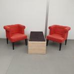 Set fauteuils rode stoffering + tafel