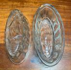 Leerdam.  2 X puddingvorm zeilboot. Geperst glas. Zie foto’s, Ophalen of Verzenden