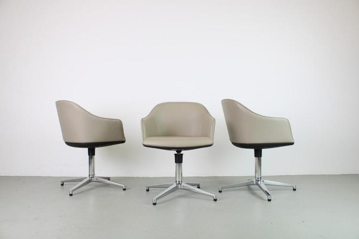 3x Vitra Softshell viersteronderstel, Beige leer, Huis en Inrichting, Stoelen, Zo goed als nieuw, Eén, Leer, Overige kleuren, Ophalen