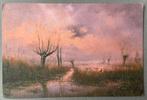 Albert Wessels, Landschap zonsondergang, Ophalen of Verzenden, Ongelopen, Noord-Holland