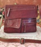 Vintage schoudertas/dames tas 100% echt leer rood bruin
