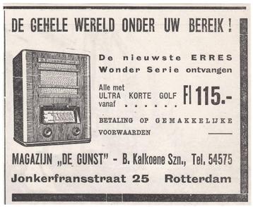 Reclame Adv. 1936 Erres Radio - Magazijn De Gunst Rotterdam