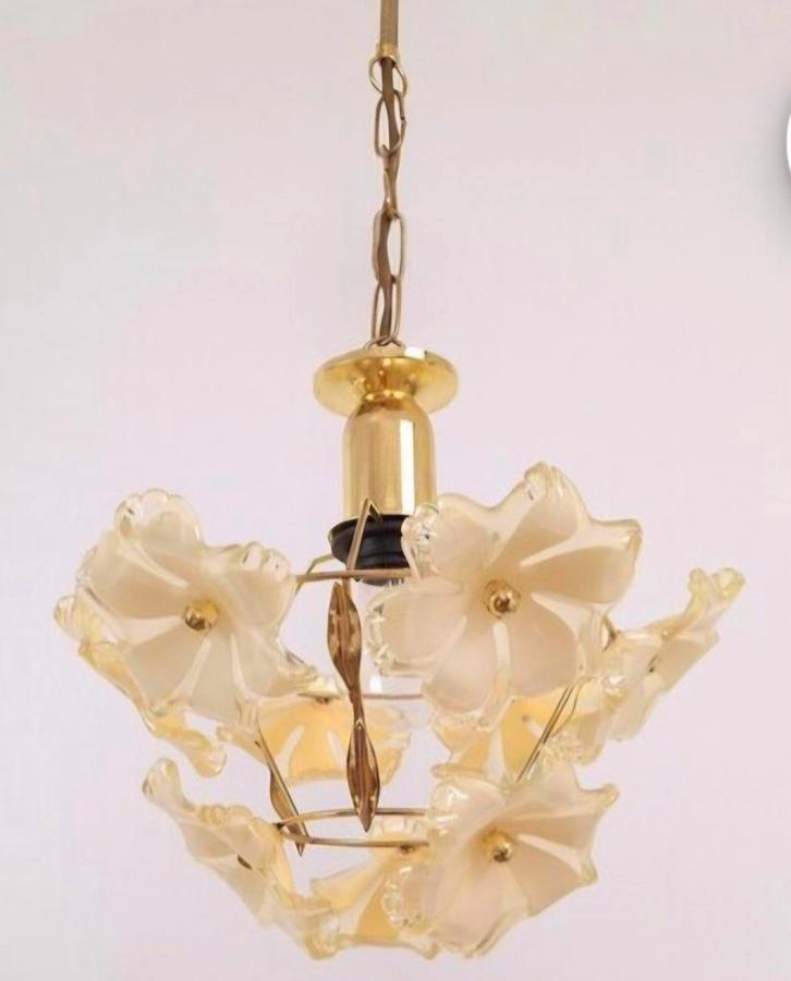 Vintage Style Lamp met Plastic Bloemen, Huis en Inrichting, Lampen | Hanglampen, Minder dan 50 cm, Glas, Ophalen of Verzenden