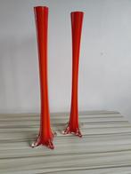Twee prachtige Murano glazen oranje vazen, Ophalen, Overige kleuren, Minder dan 50 cm, Glas