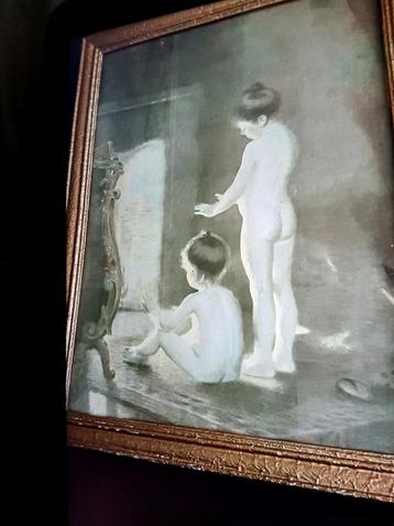 Gesigneerd schilderij: Meisjes bij kampvuur beschikbaar voor biedingen