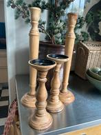 Te koop 4 houten kandelaars, Huis en Inrichting, Woonaccessoires | Kandelaars en Kaarsen, Gebruikt, Ophalen of Verzenden, Kandelaar