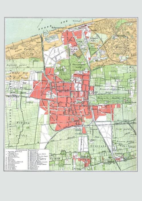 Grote landkaart plattegrond van Den Haag uit ~1905, Boeken, Atlassen en Landkaarten, Zo goed als nieuw, Landkaart, Wereld, 1800 tot 2000