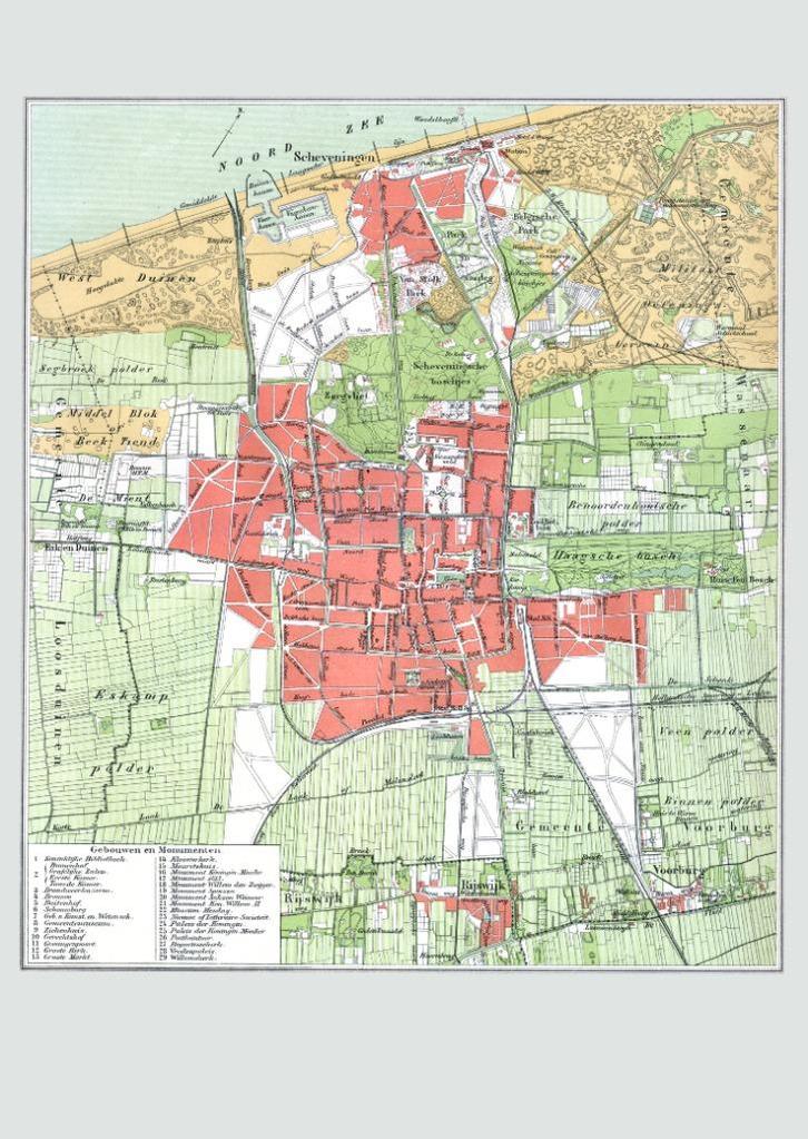 Grote landkaart plattegrond van Den Haag uit ~1905, Boeken, Atlassen en Landkaarten, Zo goed als nieuw, Landkaart, Wereld, 1800 tot 2000