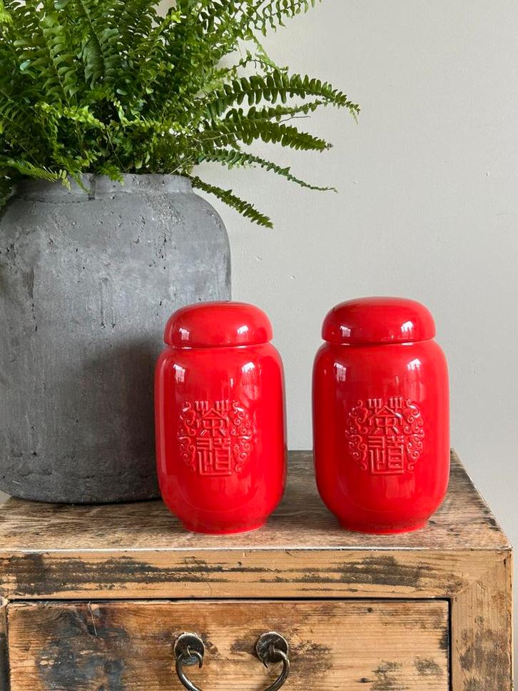 2 waanzinnig mooie vintage Chinese deksel potten, Huis en Inrichting, Woonaccessoires | Vazen, Zo goed als nieuw, Overige kleuren