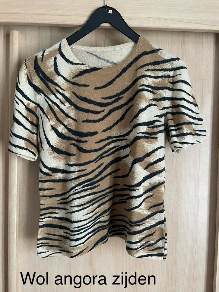Wollen angora zijde trui tijger print bruin/beige zwart 38, Kleding | Dames, Truien en Vesten, Zo goed als nieuw, Maat 38/40 (M)