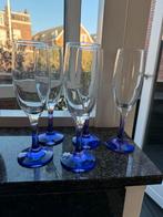 5 Prosecco/Champagne Glazen met Paarse Voet, Antiek en Kunst, Ophalen of Verzenden