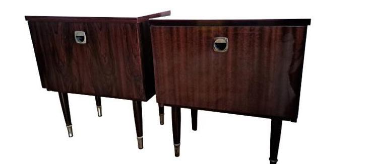 2 Vintage nachtkastjes mid century/retro palissander, Huis en Inrichting, Slaapkamer | Nachtkastjes, Gebruikt, Minder dan 55 cm