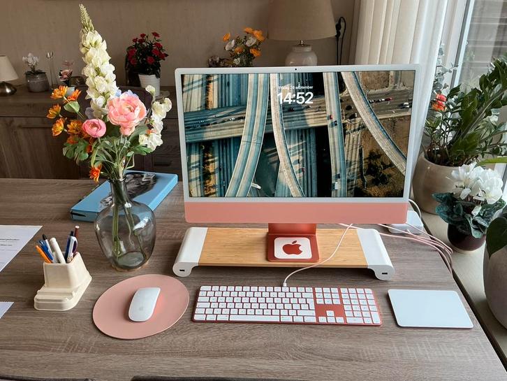 -Oranje Apple IMAC, 24 Inch, M3 chip, 16GB, 512GB SSD, 2024-, Computers en Software, Apple Desktops, Zo goed als nieuw, iMac, SSD