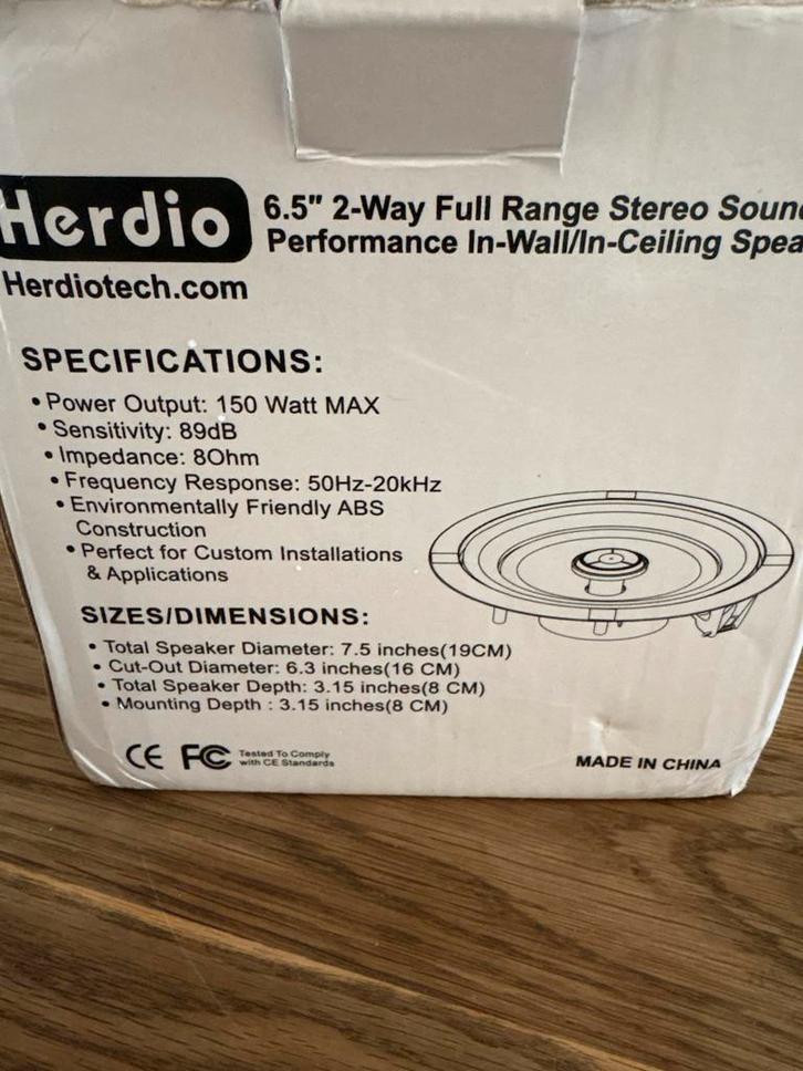 Herdio 6.5" 2-weg Inbouw Speakers - Nieuw in doos, Audio, Tv en Foto, Luidsprekers, Nieuw, Front, Rear of Stereo speakers, 120 watt of meer