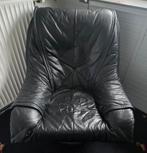Zwarte leren draaistoel - opknapper, Huis en Inrichting, Ophalen, Metaal, Gebruikt, Vintage