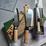 Japanse Koksmessen Set, santoku nakiri, Ophalen of Verzenden, Zo goed als nieuw, Rvs of Chroom, Los bestek