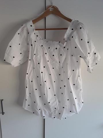 H&M Witte Blouse Met Zwarte Dots Elastische Band Maat 50 beschikbaar voor biedingen