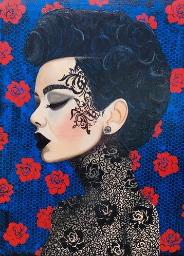 Orgineel schilderij Vrouw- “Floral Silence” beschikbaar voor biedingen