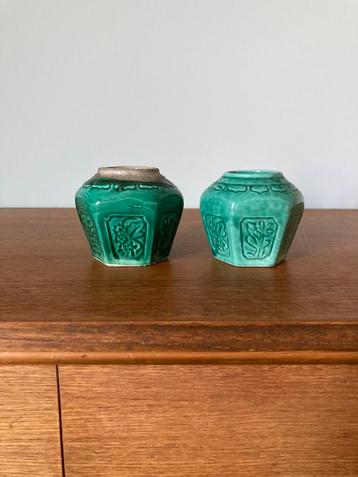 2x Vintage mini gemberpotten in groen beschikbaar voor biedingen