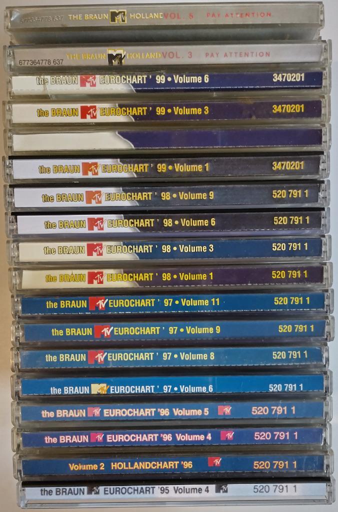 18 CDs Braun MTV Eurochart 1995 t/m 2000 (MTV / Euromeg), Cd's en Dvd's, Cd's | Verzamelalbums, Gebruikt, Pop, Ophalen of Verzenden
