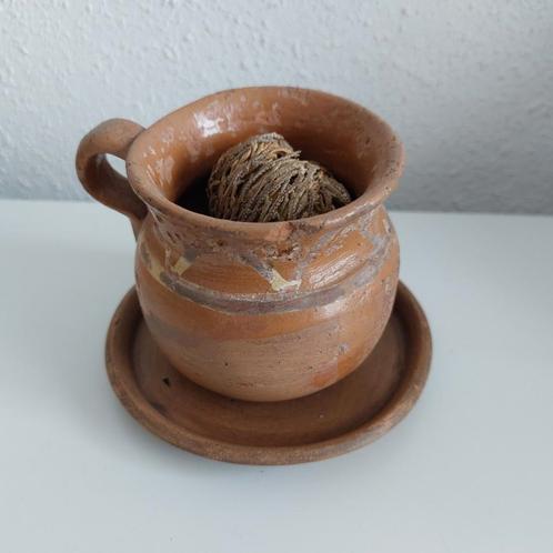 Oud aardewerk potje met schaaltje uit Mexico+Roos v Jericho, Antiek en Kunst, Antiek | Keramiek en Aardewerk, Ophalen of Verzenden