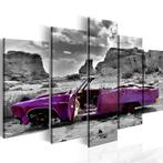 23 Paars Cabrio Oldtimer 5 Luik Canvas Schilderij 200x100cm, Huis en Inrichting, Woonaccessoires | Schilderijen, Tekeningen en Foto's