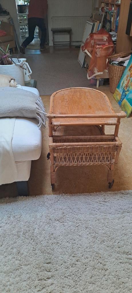 Rotan Theetafel, Huis en Inrichting, Tafelonderdelen, Gebruikt, Tafelblad, Minder dan 50 cm, Minder dan 50 cm, Rond, Teakhout