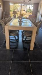 Tafel , hout ingelegd met Belgisch leisteen, Zo goed als nieuw, Vijf personen of meer, Rechthoekig, 50 tot 100 cm